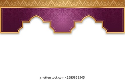 Ramadan Kareem golden frame illustration template. Arabic Islamic background banner for Eid Mubarak. Translation: "Fasting month of Muslims".