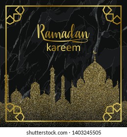 Ramadan Kareem Golden Glitter Town and Marble Holiday Template