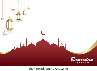 Ramadan kareem with golden islamic lamp and mosque background illustration EPS 10