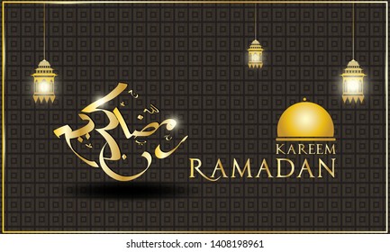 Ramadan kareem with golden luxurious crescent moon and mosque. can be used for template ornate greeting card. banner. flyer. landing page. web. illustration element vector.