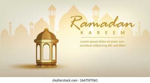 Ramadan kareem with golden luxurious crescen,template islamic ornate greeting card vector
