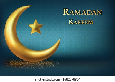 Ramadan Kareem mit goldener luxuriöser Crescen, Template islamic ornate Grußkarte. Vektorillustration.