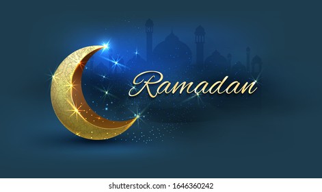 Ramadan Kareem with golden luxurious crescent,template islamic ornate greeting card vector
