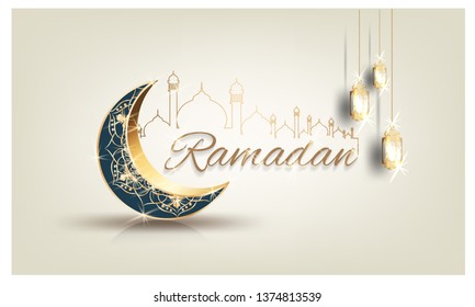 Ramadan kareem with golden luxurious template islamic ornate greeting background
