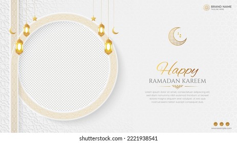 Ramadan Kareem Golden Luxury Islamic Background with Arabic Borders and Photo Frame