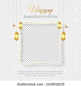 Ramadan Kareem Golden Luxury Social Media Post with Arabic Style Pattern and Copy Space for Photo