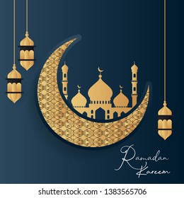 Ramadan Kareem Golden Moon Invitation Card Background