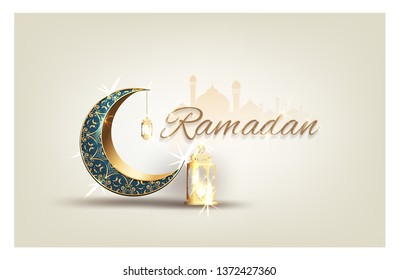 Ramadan kareem with golden ornate crescent  luxurious greeting  card islamic celebration vector for graphic design
