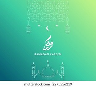 Ramadan Kareem Gradient Background with calligraphy, lantern, and mosque vector illustration