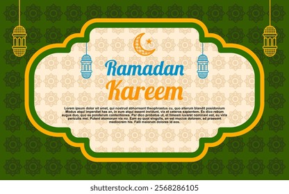 Ramadan Kareem with green and gold background for Islamic holiday greetings