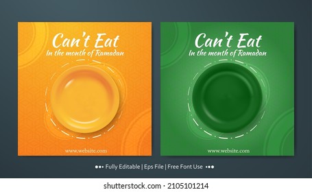 Ramadan kareem green and yellow with empty plate square banner template collection 