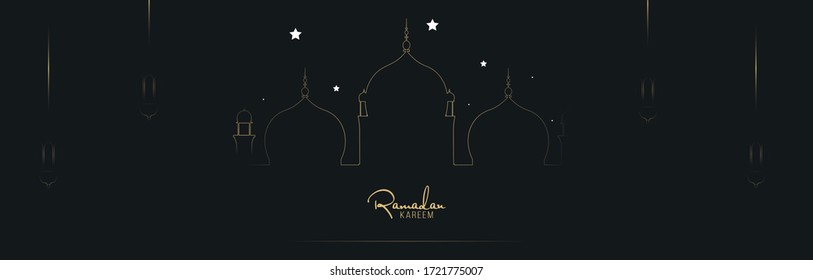 Ramadan kareem greeting background. Arabic calligraphy design for Ramadan Kareem, isolated dark black background,vector illustration