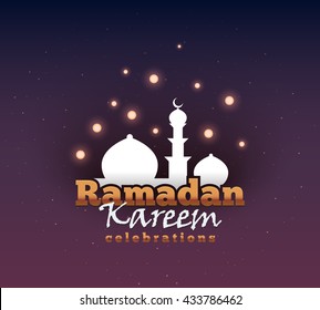 Ramadan Kareem greeting background. Colorful design for greeting postcard, web banner and printing material. Vector illustration.