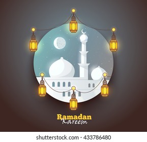 Ramadan Kareem greeting background. Colorful design for greeting postcard, web banner and printing material. Vector illustration.