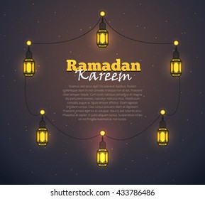 Ramadan Kareem greeting background. Colorful design for greeting postcard, web banner and printing material. Vector illustration.