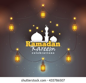 Ramadan Kareem greeting background. Colorful design for greeting postcard, web banner and printing material. Vector illustration.