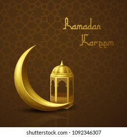 Ramadan Kareem greeting background with crescent moon and arabic lantern