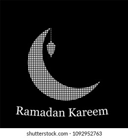 Ramadan Kareem greeting background islamic symbol crescent with arabic pattern - line calligraphy and lantern. Vector moon with a lantern.