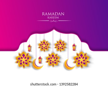 Ramadan Kareem greeting background islamic symbol crescent with arabic pattern - Vector Ramadan Kareem greeting background islamic symbol crescent with arabic pattern - Vector