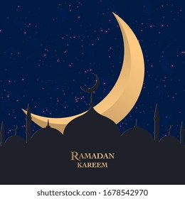 Ramadan Kareem greeting background Islamic symbol crescent with Arabic pattern