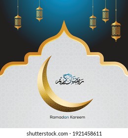 Ramadan Kareem greeting background islamic with crescent and lantern. vector 