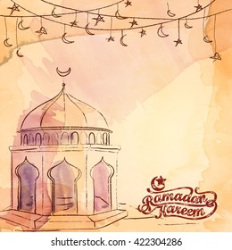 Ramadan Kareem greeting background islamic vector design - Translation of text : Ramadan Kareem - May Generosity Bless you during the holy month