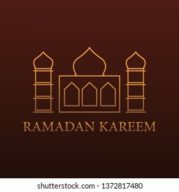 Ramadan kareem greeting background. mosque vector illustration with monoline style.