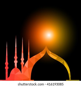 Ramadan Kareem greeting background mosque geometric style with Arabic town.