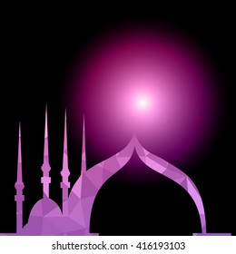 Ramadan Kareem greeting background mosque geometric style with Arabic town.