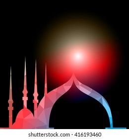 Ramadan Kareem greeting background mosque geometric style with Arabic town.