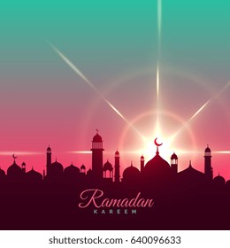 ramadan kareem greeting background with mosque silhouette
