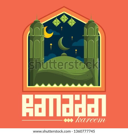 Ramadan Kareem greeting background with mosque ramadhan, poster, illustration, greeting card, invitation, banner - Vector