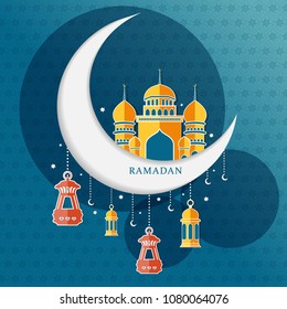 Ramadan Kareem greeting background for Muslim festival Eid celebration. Vector illustration