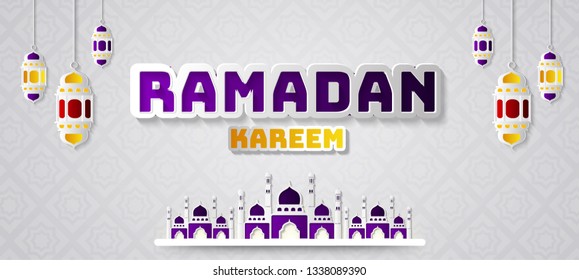 Ramadan Kareem greeting background. Paper graphic of islamic  art. Vector Illustration.