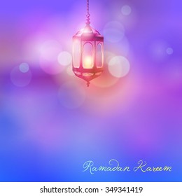 Ramadan Kareem greeting background soft light color arabic lantern - Translation of text : Ramadan Kareem - May Generosity Bless you during the holy month 
