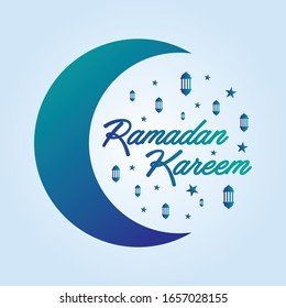 RAMADAN KAREEM GREETING BANNER WITH HALF MOON, LAMP, STARS, AND TYPOGRAPHY. USABLE FOR GREETING CARD, PRINT, AND ISLAMIC GRAPHIC ASSET. 
