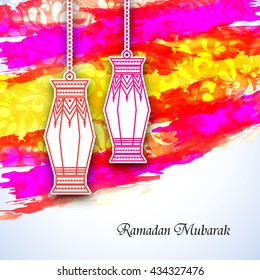 Ramadan Kareem Greeting with beautiful  lantern design with grunge effect abstract
