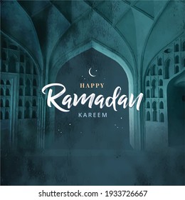 Ramadan Kareem greeting beautiful lettering for banner islamic background. Happy and Holy Ramadan. elegant green background
