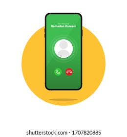 Ramadan Kareem greeting call user interface in cellphone. Islamic greeting vector concept.