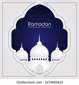 Ramadan Kareem greeting card with 3d cut mosque design background. Vector illustration.