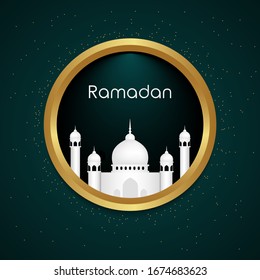 Ramadan Kareem greeting card with 3d cut mosque design background. Vector illustration.