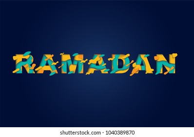 Ramadan Kareem Greeting card with arabic Symbol of Islam - Crescent Moon. .Vector congratulation text of modern papercut multi color layers letters