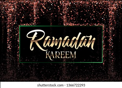 Ramadan Kareem greeting card arabic template. Calligraphy with colorful with gold glitter effect. Islamic banner background design