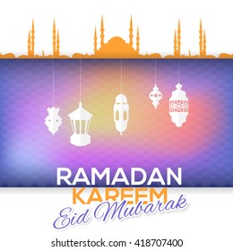 Ramadan Kareem Greeting Card Arabic "Eid Mubarak", "be Blessed" at English 