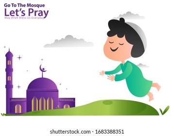 Ramadan Kareem greeting card background. template for banner, invitation, poster, card for the celebration of a Muslim community festival. Go to the mosque let's pray may Allah bless us every day.