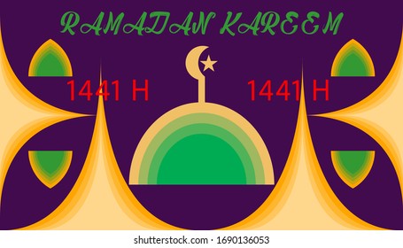 Ramadan kareem greeting card background design with islamic vector element mosque, crescent and star with ornamental decorative pattern element. editable. vector illustration
