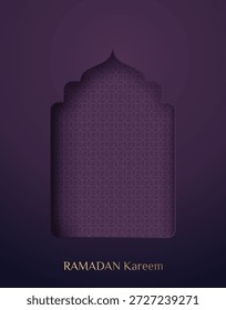 Ramadan Kareem Grußkartenhintergrund. Ein Muster mit ausgeschnittenen arabischen Fenstern im islamischen Stil, ein traditionelles Farbverlauf-Muster. Design für Grußkarten, Banner, Vitrinen oder Poster