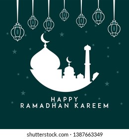 Ramadan Kareem Greeting Card. Ramadan Kareem banner designed. Ramadhan Mubarak. Translated: Happy & Holy Ramadan. Month of fasting for Muslims.