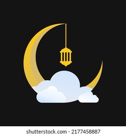 Ramadan Kareem greeting card with cloud and month on black background. Vector illustration.