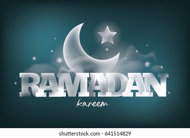 Ramadan kareem. Greeting card with clouds and moon. Vector background design.